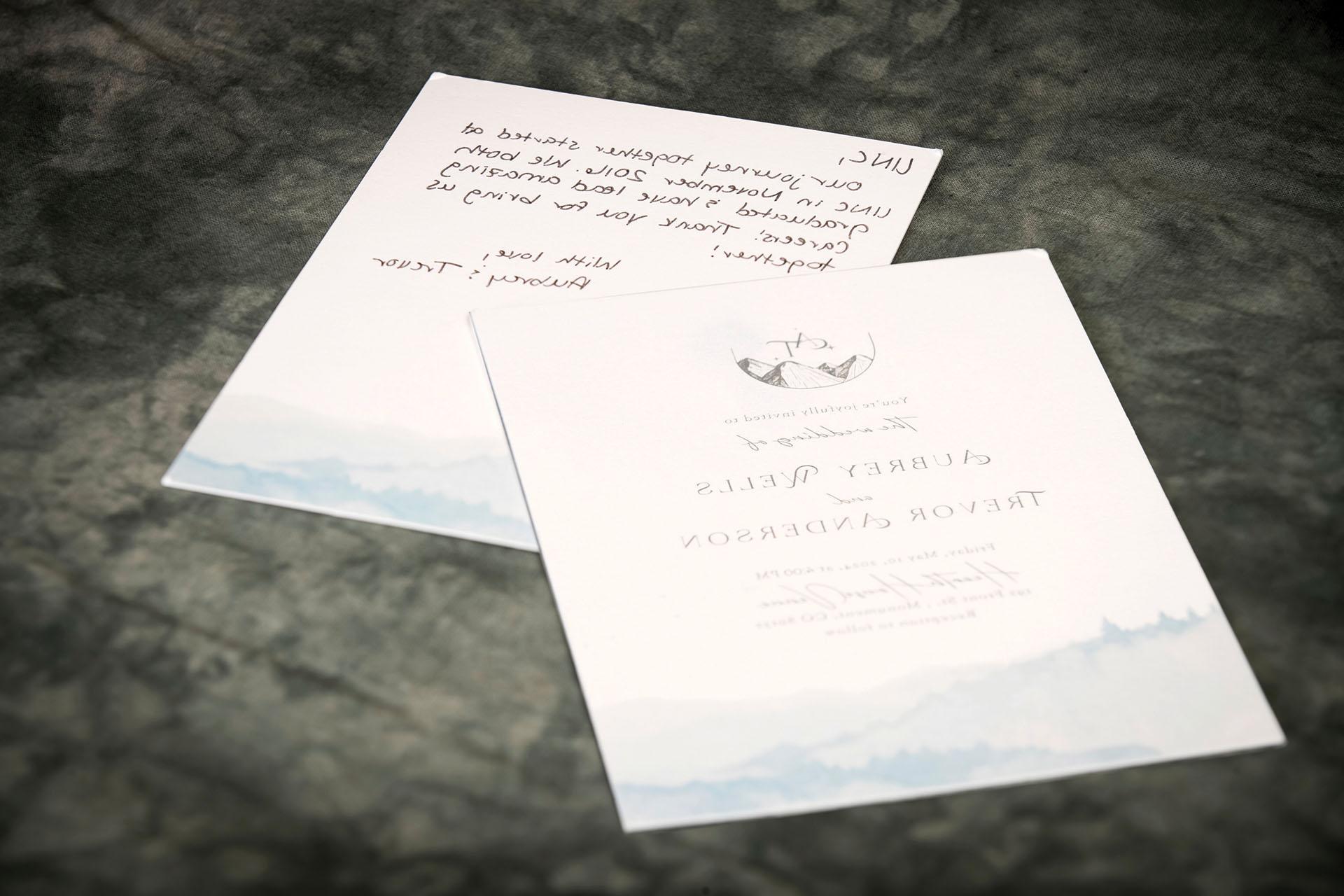 Wedding invitation and letter from Aubrey Wells and Trevor Anderson.